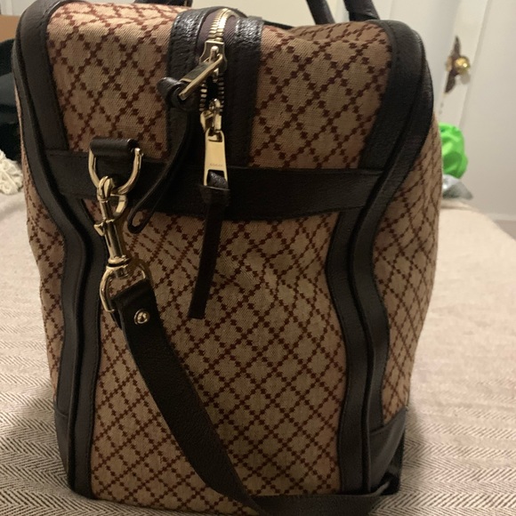 Pre-owned Gucci duffle bag in beige/brown diamanté canvas and brown pigskin trim - Picture 11 of 14